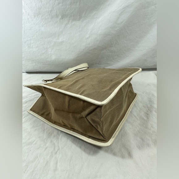 Vintage Gucci beige ivory canvas and leather tote bag hand held - Picture 14 of 16